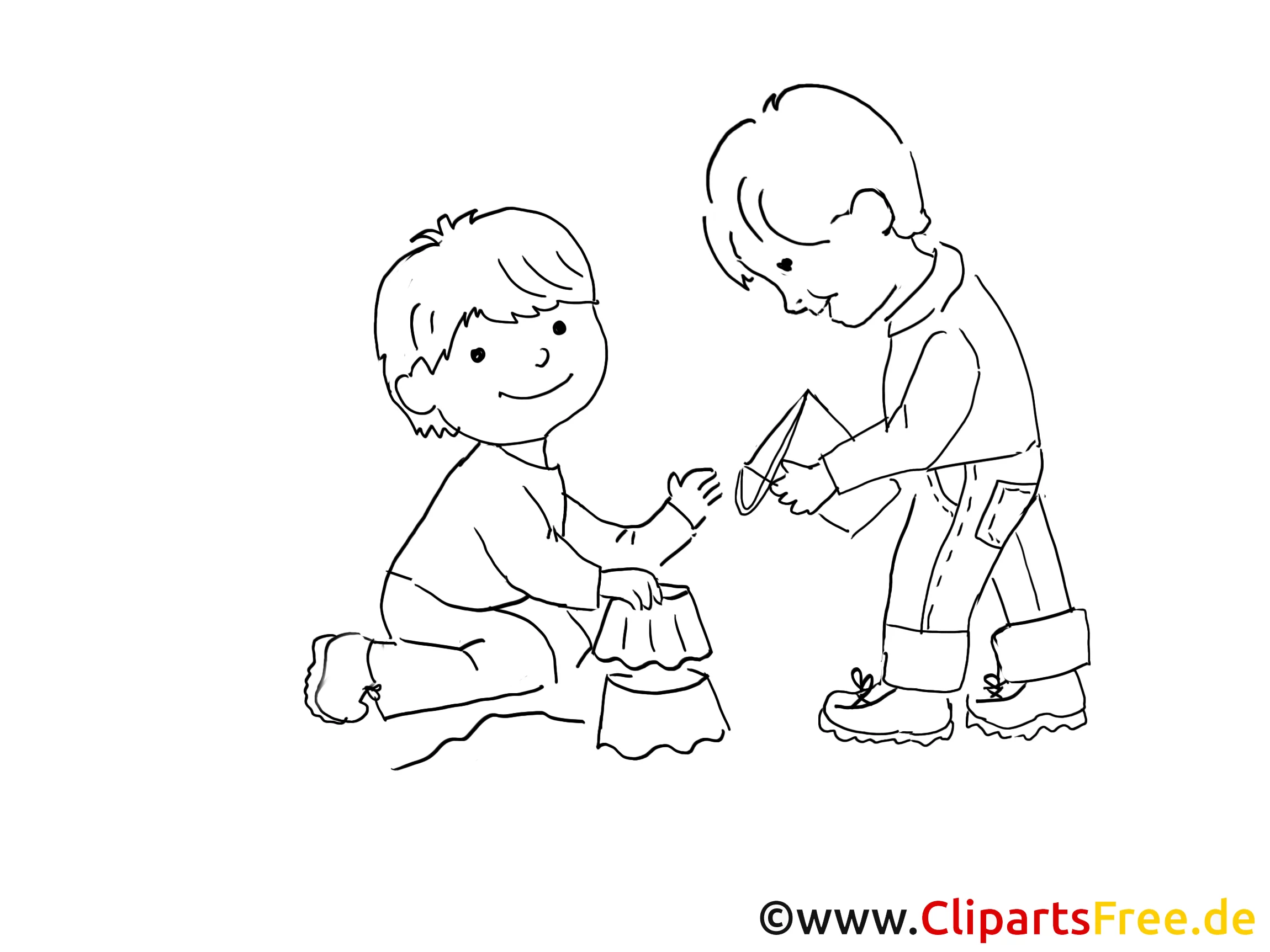 Bauen aus dem Sand Zeichnung, Bild schwarz-weiss, Clipart, Comic, Cartoon kostenlos