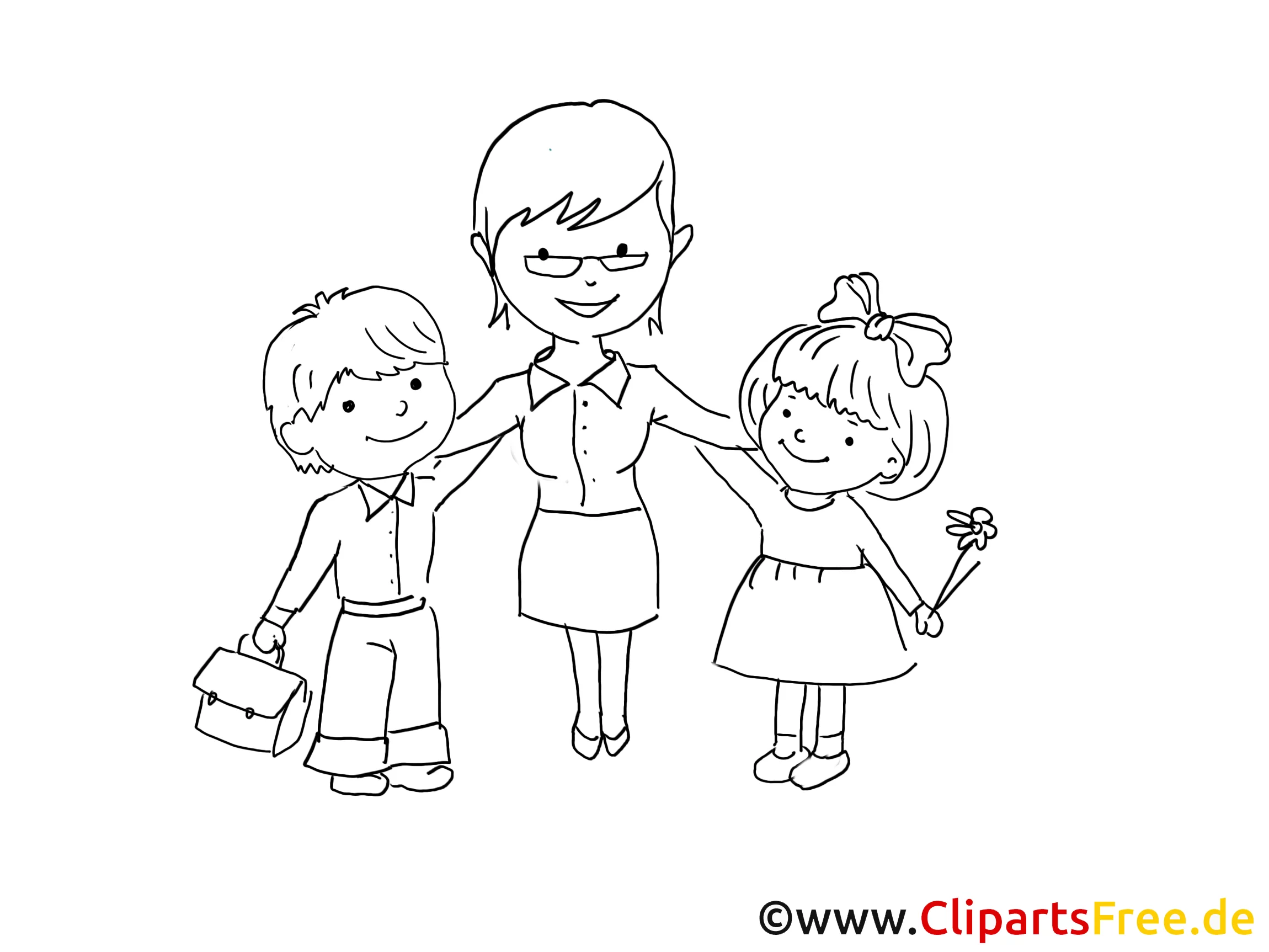 Grundschule Zeichnung, Bild schwarz-weiss, Clipart, Comic, Cartoon kostenlos