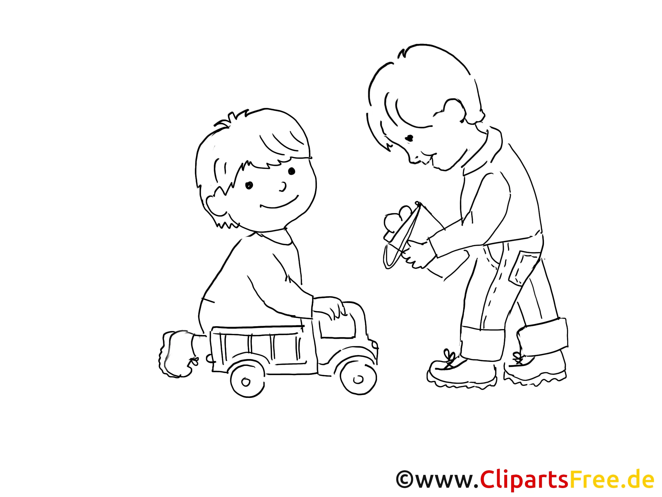 Kinder im Kindergarten Zeichnung, Bild schwarz-weiss, Clipart, Comic, Cartoon kostenlos