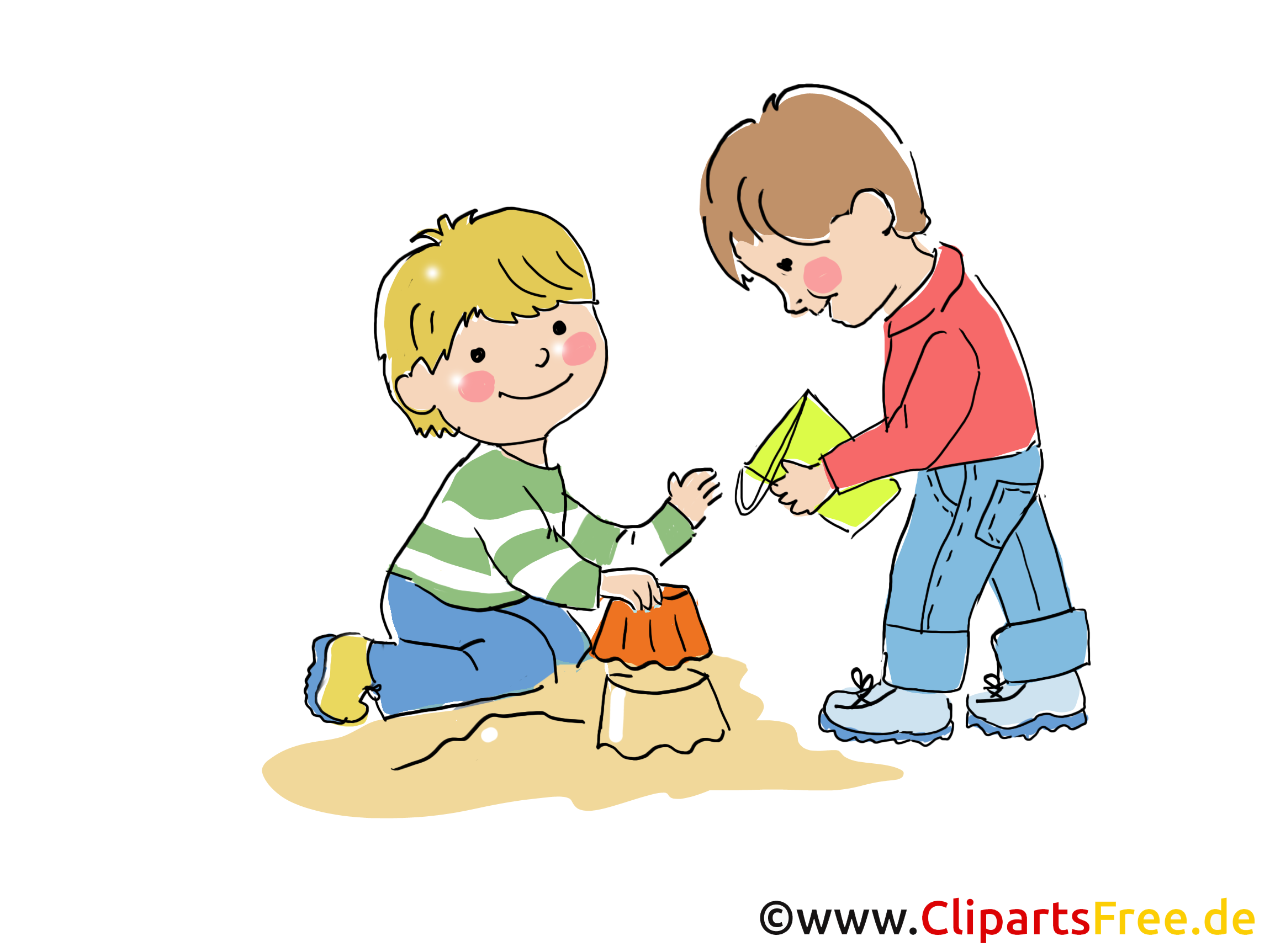 Kinder im Sandkasten Illustration, Clipart, Cartoon
