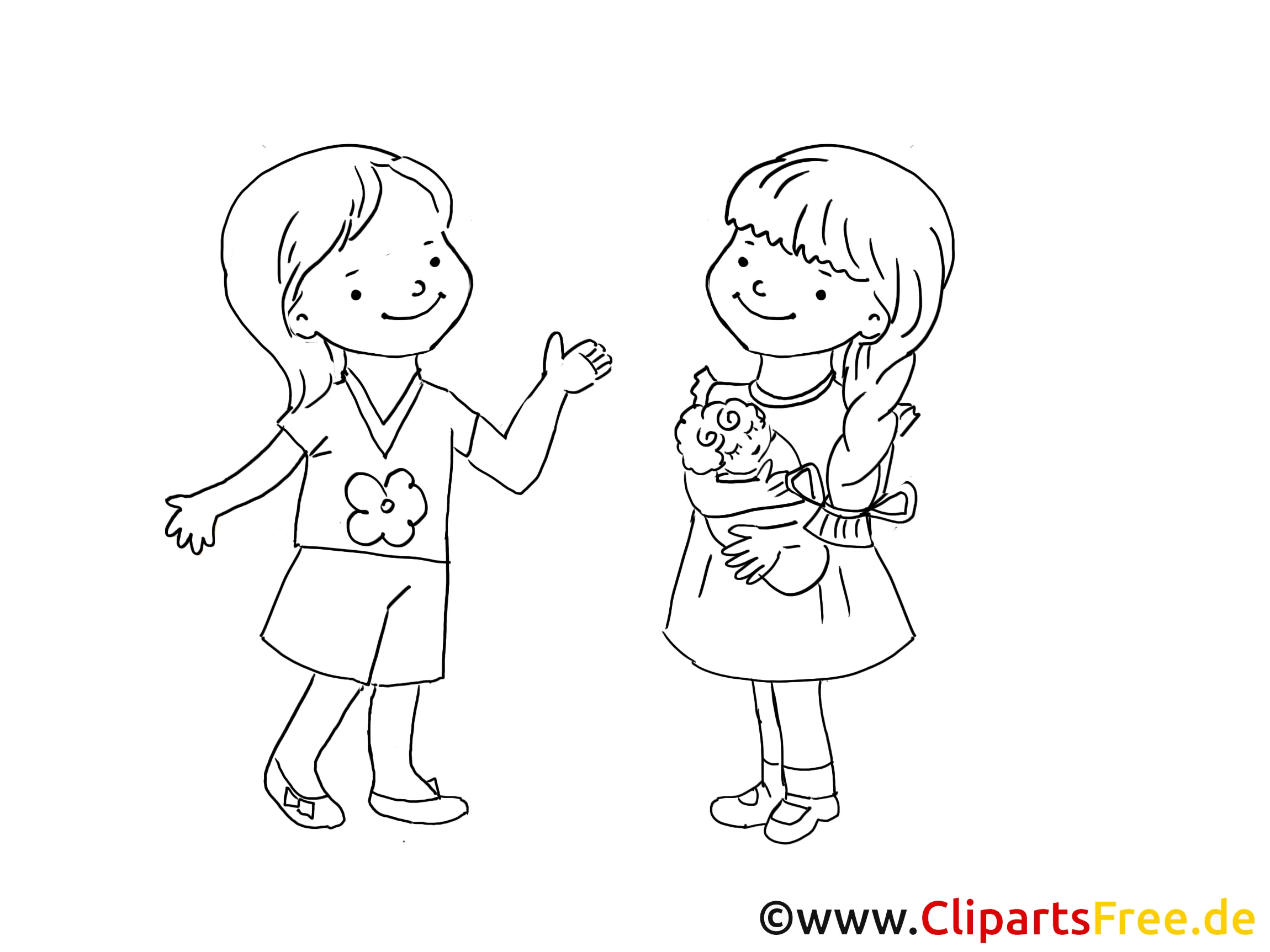 Kinder sprchen Zeichnung, Bild schwarz-weiss, Clipart, Comic, Cartoon kostenlos