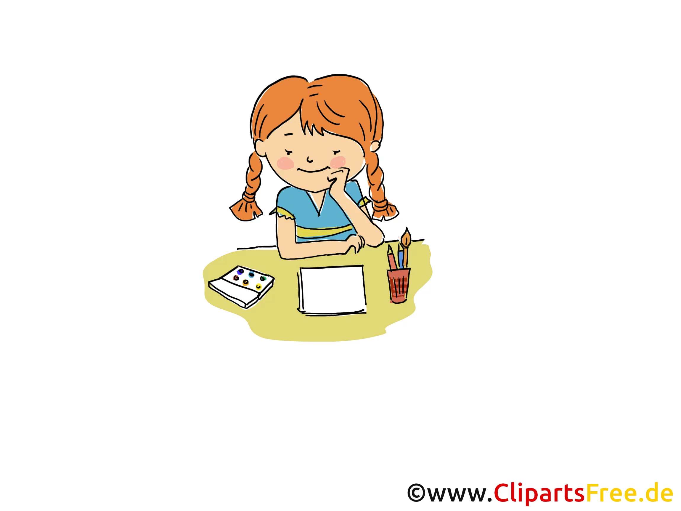 Mädchen macht Hausaufgaben Bild, Clipart, Cartoon, Grafik, Comic gratis
