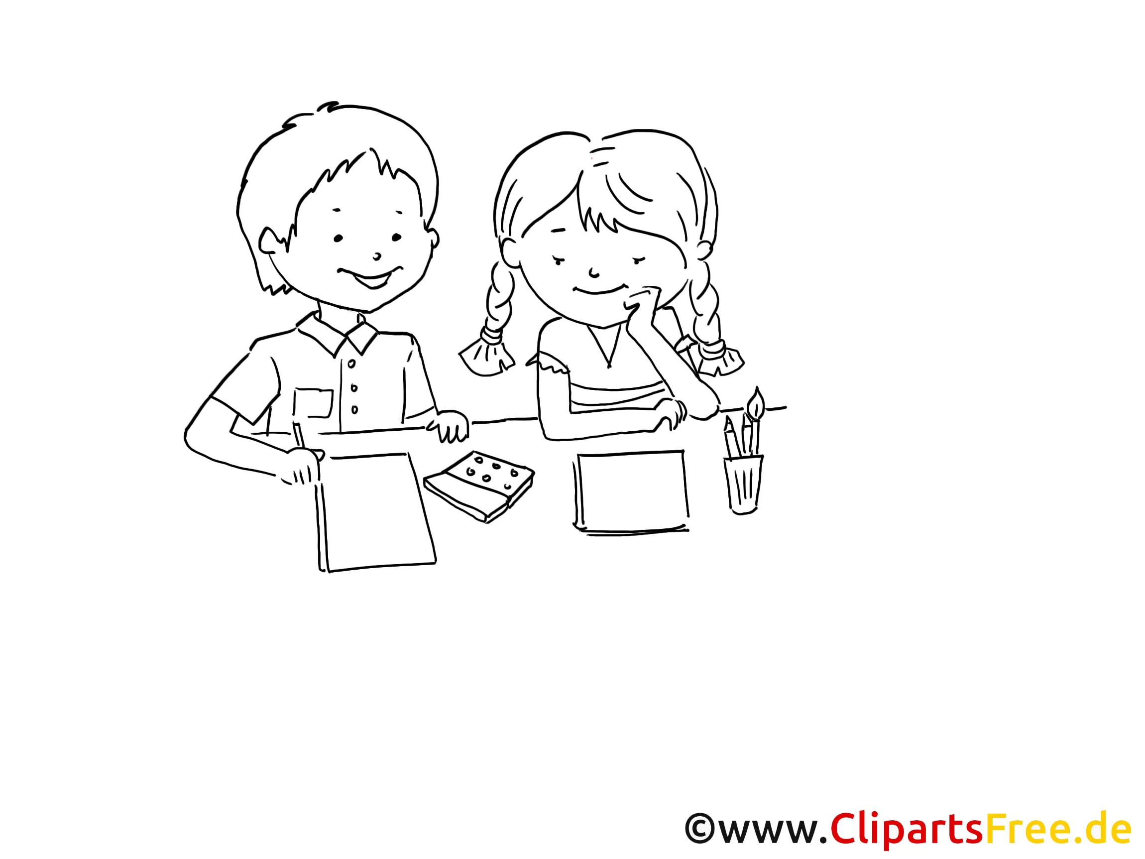 Malen im Kindergarten Zeichnung, Bild schwarz-weiss, Clipart, Comic, Cartoon kostenlos