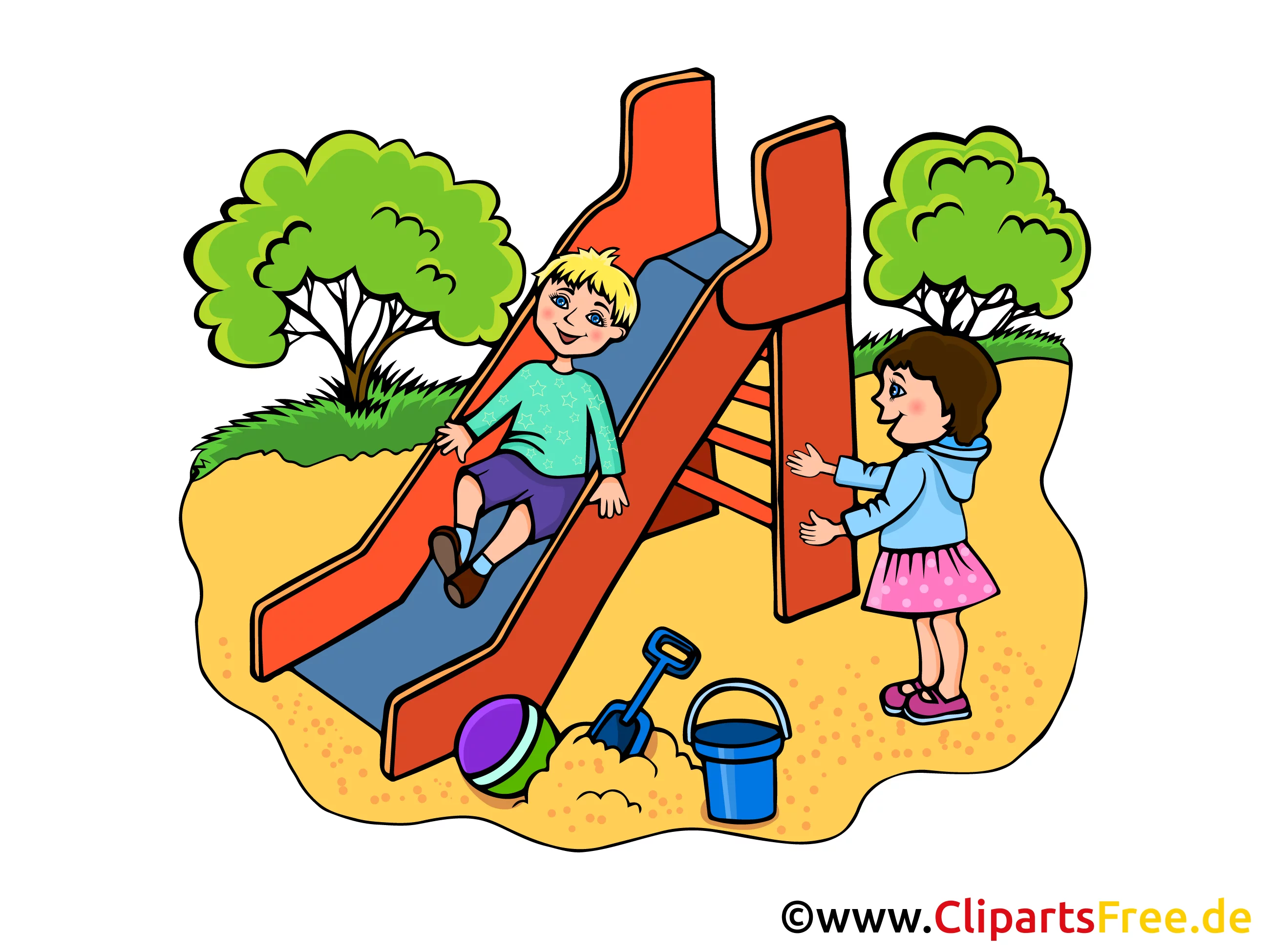 Rutsche auf Spielplatz - Kindergarten Bilder, Cliparts, Illustrationen