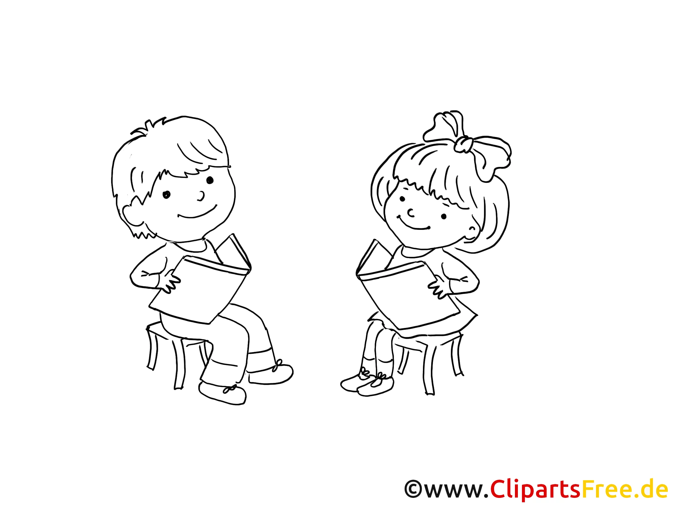 Vorlesen im Kindergarten Zeichnung, Bild schwarz-weiss, Clipart, Comic, Cartoon kostenlos