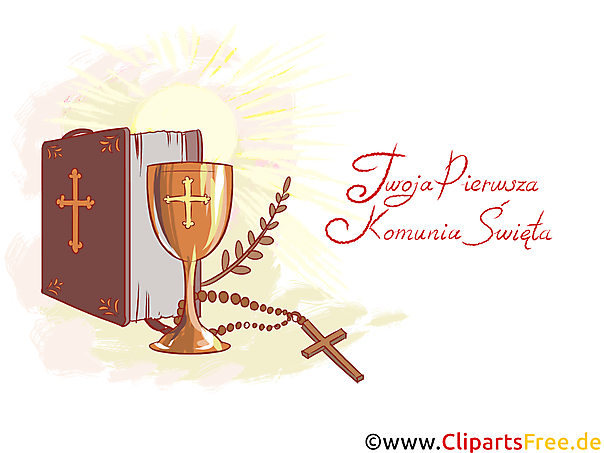 Bibel und Kelch Clipart, Bild, Illustration - Glückwünsche zur Kommunion auf Polnisch