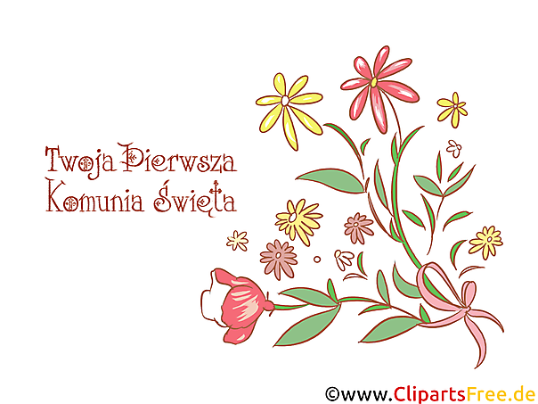 Blumen gezeichnet Clipart, Bild, Illustration - Glückwünsche zur Kommunion auf Polnisch