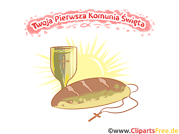 Brot und Wein Clipart, Bild, Illustration - Glückwunsch zur Kommunion auf Polnisch