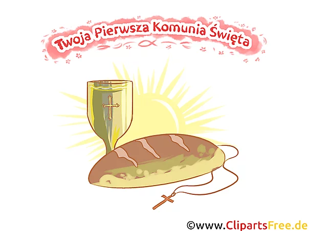 Brot und Wein Clipart, Bild, Illustration - Glückwunsch zur Kommunion auf Polnisch