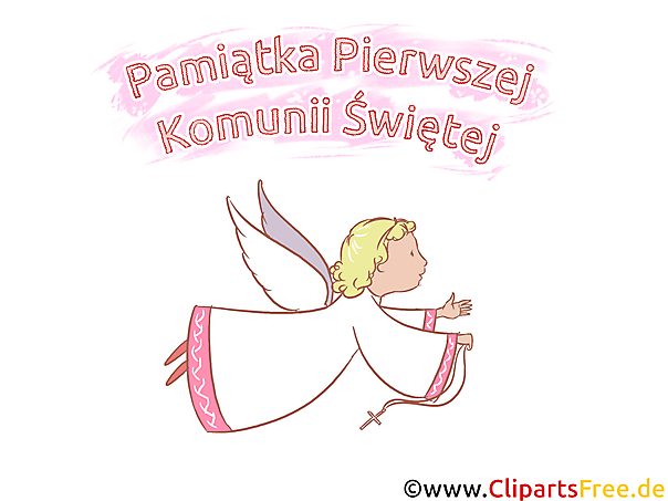 Engel im Himmel Clipart, Bild, Illustration - Glückwünsche zur Kommunion auf Polnisch