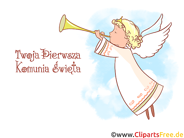 Engel mit Trompete Illustration, Cartoon, Comic, Zeichnung auf Polnisch