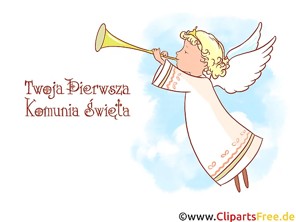 Engel mit Trompete Illustration, Cartoon, Comic, Zeichnung auf Polnisch