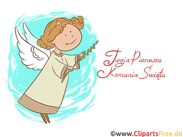 Engelchen Comic, Cartoon, Zeichnung - Grüße zur Kommunion auf Polnisch