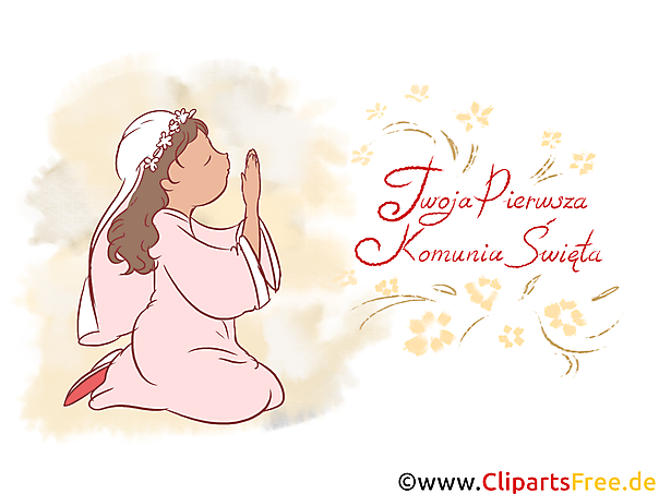 Gebet Clipart, Bild, Illustration - Glückwunsch zur Kommunion auf Polnisch