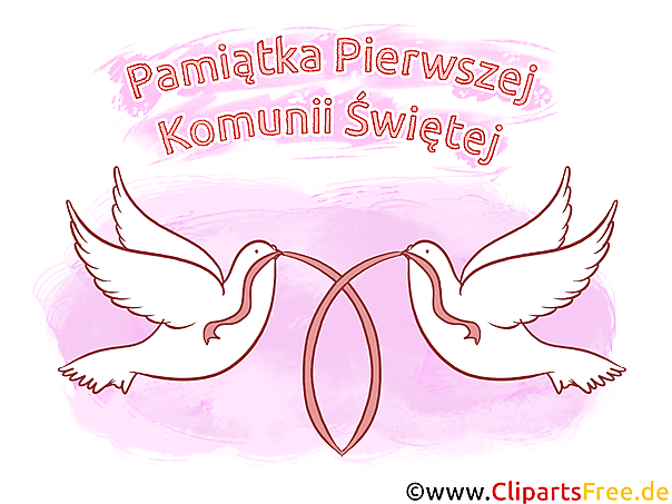 Glückwünsche zur Kommunion auf Polnisch mit weißen Tauben