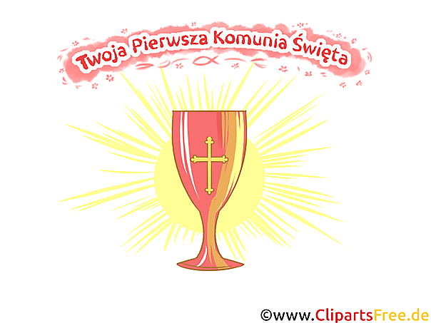 Gral mit Kreuz Clipart, Bild, Illustration - Glückwünsche zur Kommunion auf Polnisch