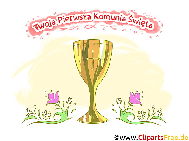 Grußkarte Erstkommunion auf Polnisch Clipart, Bild, Illustration