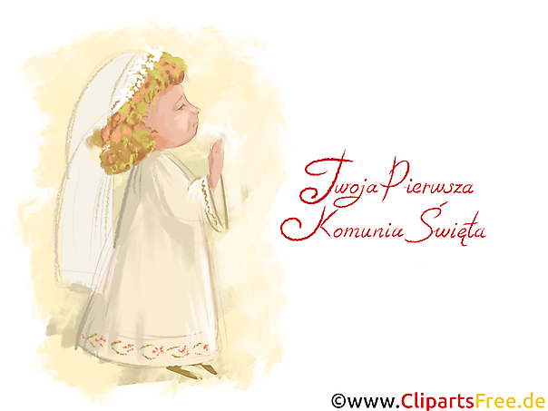 Kind betet Clipart, Bild, Illustration - Glückwünsche zur Kommunion auf Polnisch