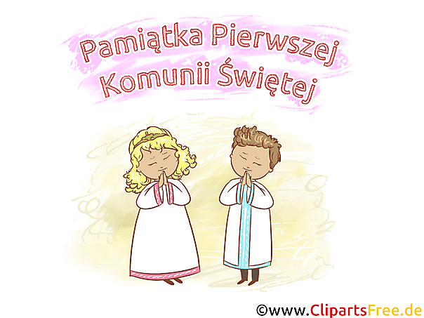 Kinder singen in der Kirche Clipart, Bild, Illustration - Glückwünsche zur Kommunion auf Polnisch