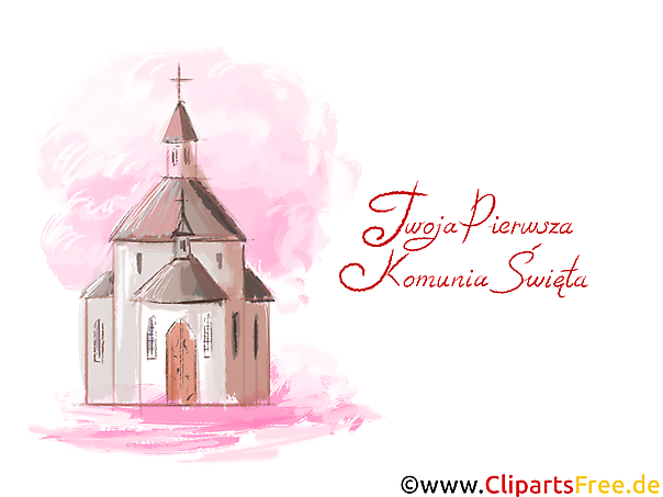 Kirche Grafik, Bild, Clipart - Grüße zur Kommunion auf Polnisch
