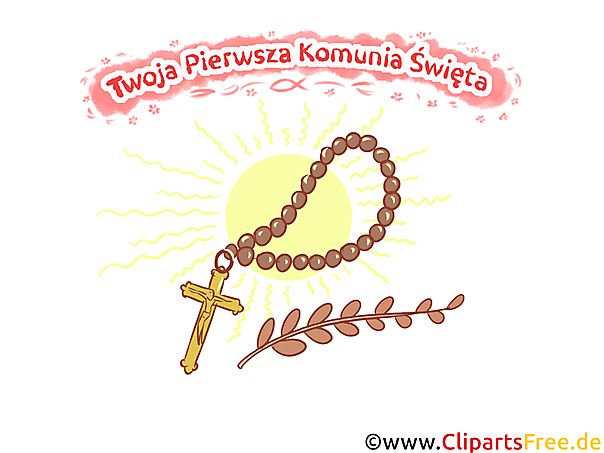 Kreuzchen mit Halskette Clipart, Bild, Illustration - Glückwünsche zur Kommunion auf Polnisch