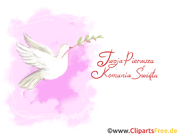 Schöne weiße Taube Clipart, Bild, Illustration - Gratulationen zur Kommunion auf Polnisch