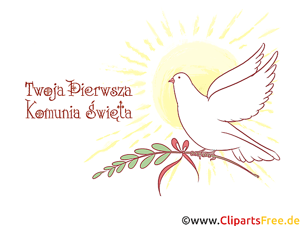 Vogel, Taube Clipart, Bild, Illustration - E-Karten zur Kommunion auf Polnisch