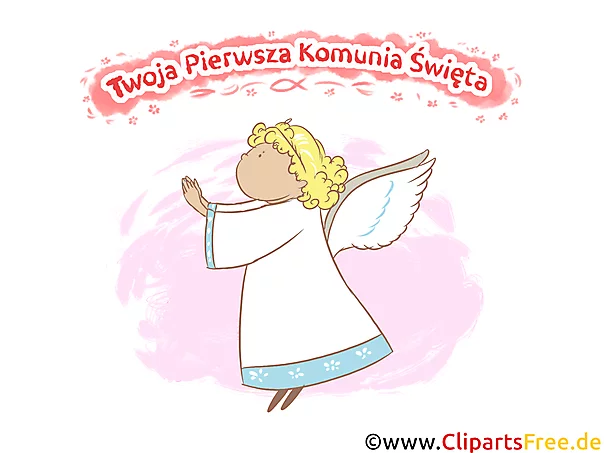 Weißer Engel Clipart, Bild, Illustration - e-Card zur Kommunion auf Polnisch