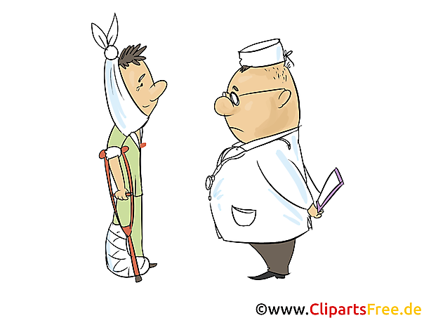 Arzt und Patient mit gebrochenem Bein Clipart, Bild, Illustration