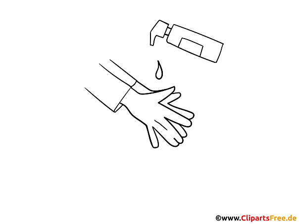 Hände desinfizieren mit Desinfektionsmittel Bild schwarz-weiss