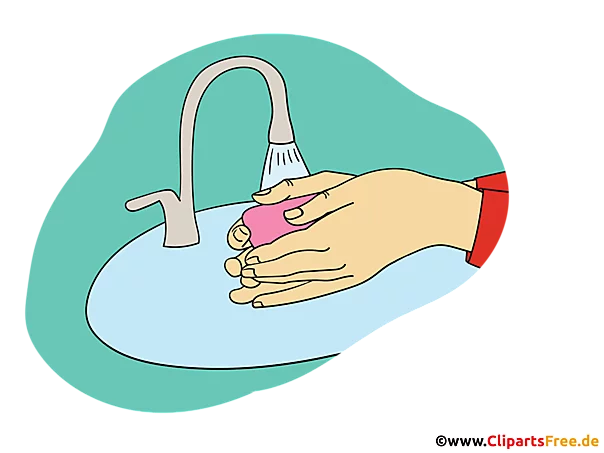 Händewaschen mit Wasser und Seife - Hygiene Bilder nd Illustrationen für Schule