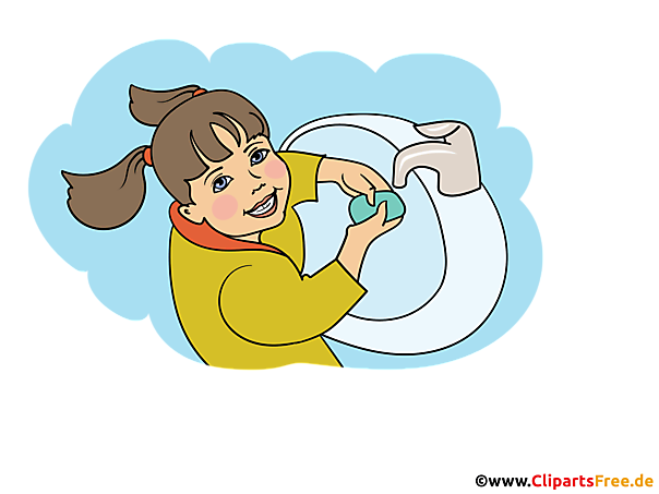 Mädchen wäscht Hände mit Seife Clipart, Illustration, Bild