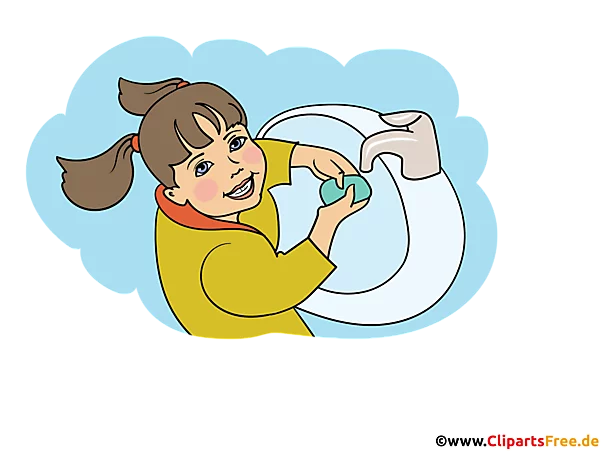 Mädchen wäscht Hände mit Seife Clipart, Illustration, Bild
