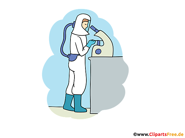 Wissenschaftler in Schutzkleidung untersucht Viren und Bakterien Bild, Clipart