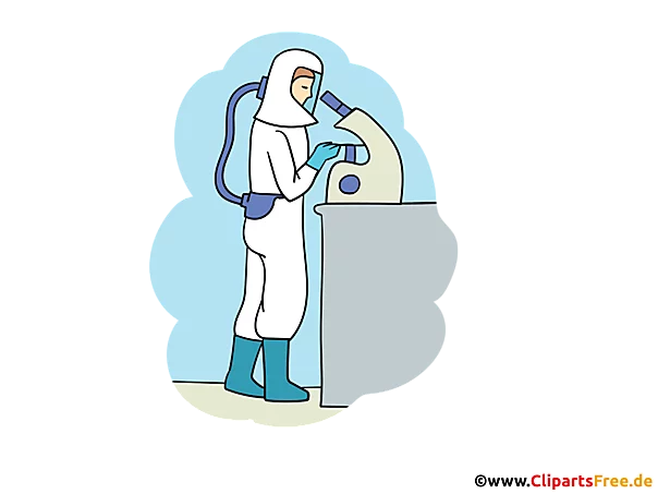 Wissenschaftler in Schutzkleidung untersucht Viren und Bakterien Bild, Clipart