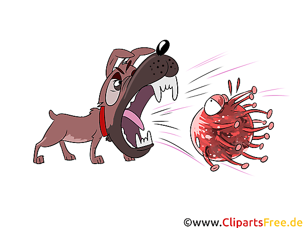 Hund bellt auf Bakterie, Virus Cartoon, Comic, Karikatur