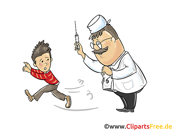 Junge hat Angst vor Spritze beim Arzt Clipart, Illustration, Bild