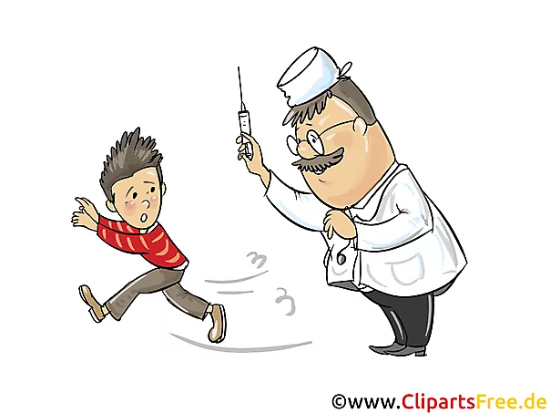 Junge hat Angst vor Spritze beim Arzt Clipart, Illustration, Bild