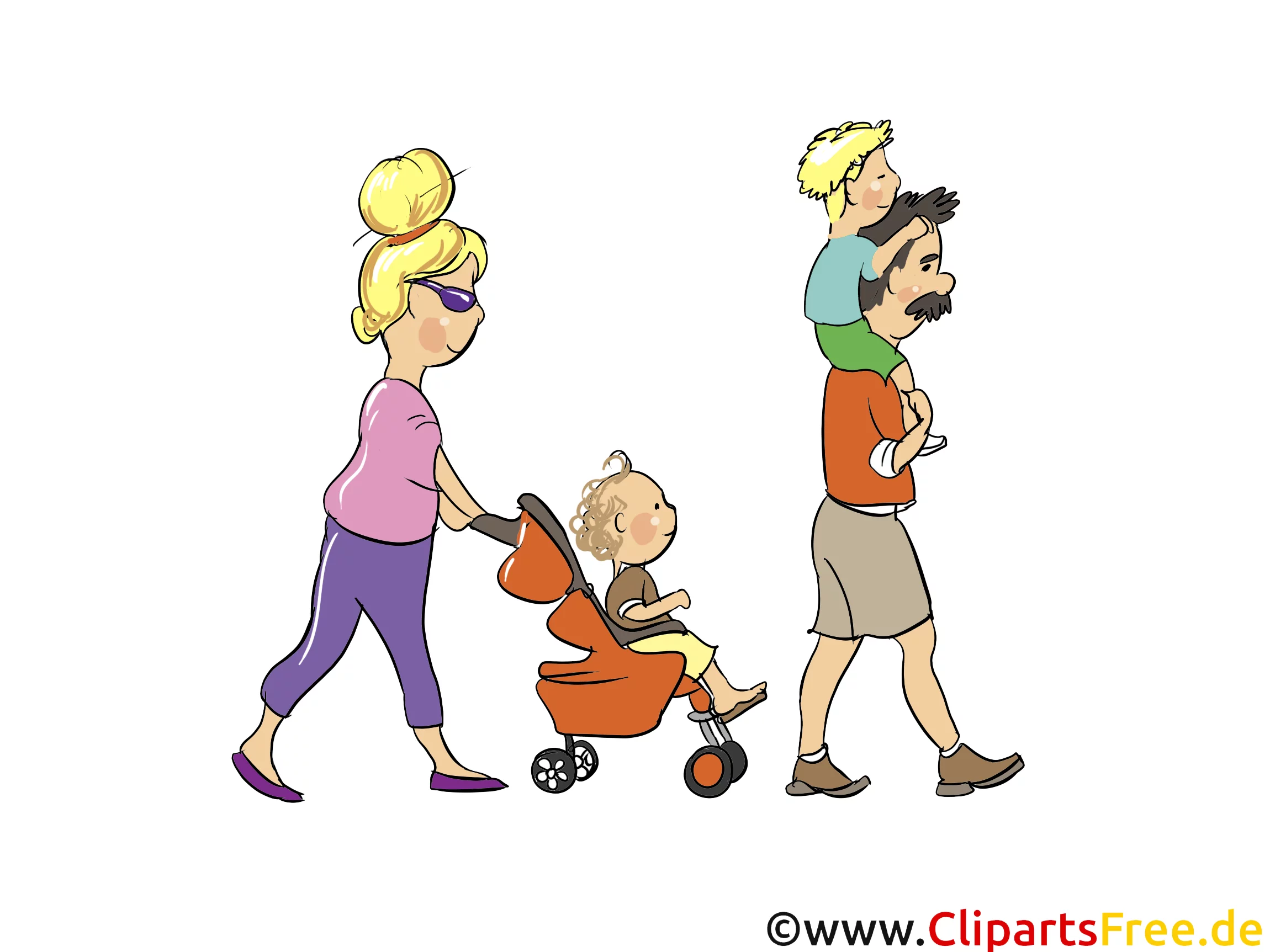 Familie mit Kindern spaziert - Menschen, Menschenbilder, Cliparts Menschen