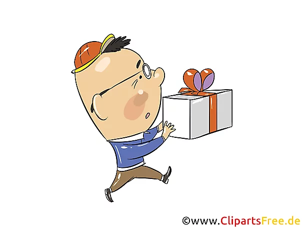 Junge geht mit Geschenk Cartoon, Clipart, Bild, Illustration