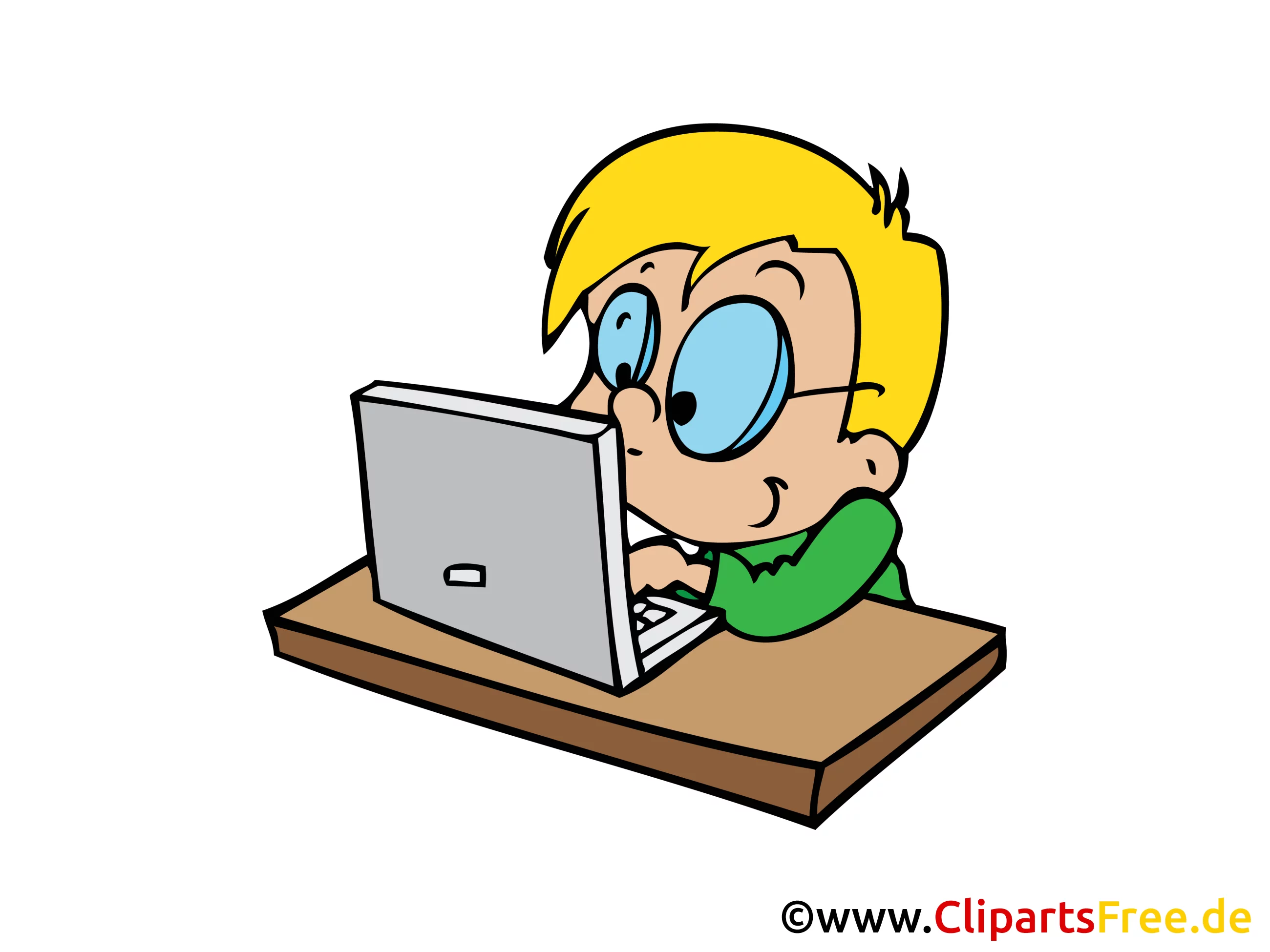 Kind am Laptop Bild, Clipart, Illustration, Grafik, Zeichnung kostenlos