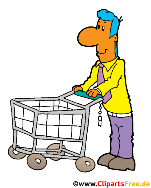 Mann mit Einkaufswagen, Kunde im Supermarket Clipart, Bild, Illustration
