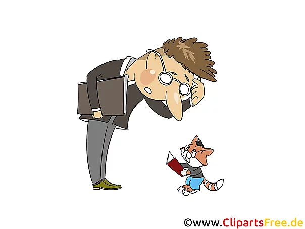 Mann und Katze mit Büchern Bild, Clipart, Illustration