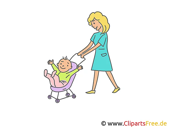 Mutter mit Baby im Kinderwagen Clipart, Illustrtion, Bild
