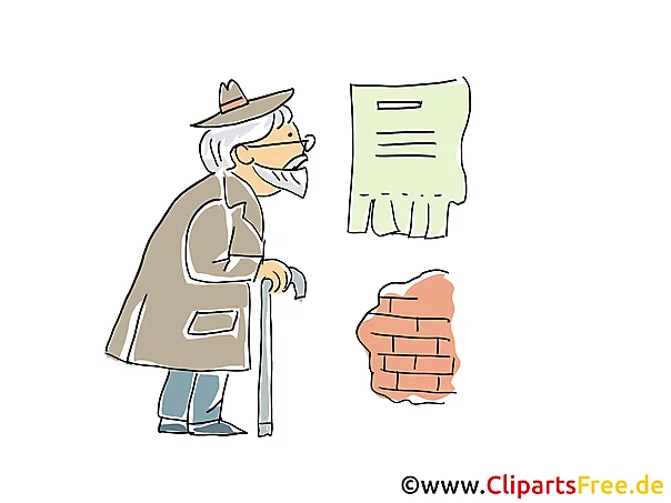 Rentner ließt Anzeige an der Wand Clipart, Bild, Illustration