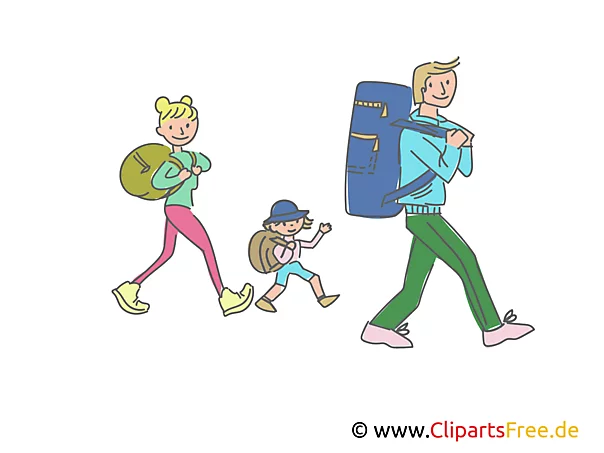 Vater mit Kindern machen Ausflug, Urlaub Clipart, Bild, Illustration
