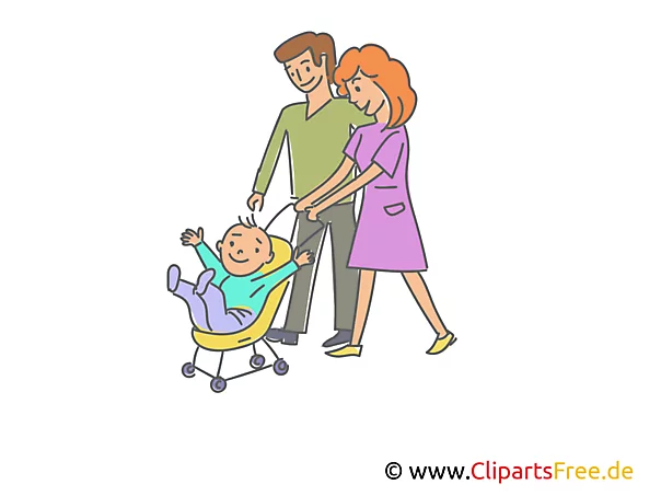 Vater und Mutter mit Kinderwagen Bild, Illustration, Clipart