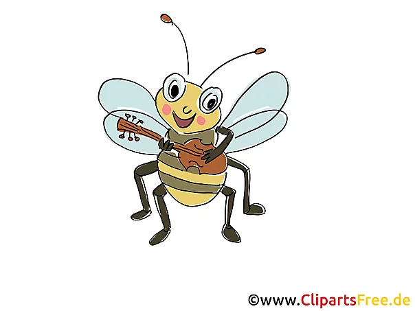 Biene spielt Gitarre Comic, Cartoon, Clipart, Bild, Zeichnung, Illustration gratis