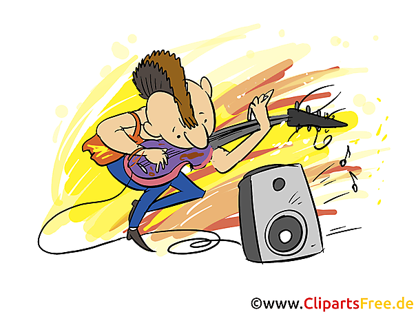 Rockmusiker spielt Gitarre auf der Bühne Clipart, Comic, Bild, Illustration