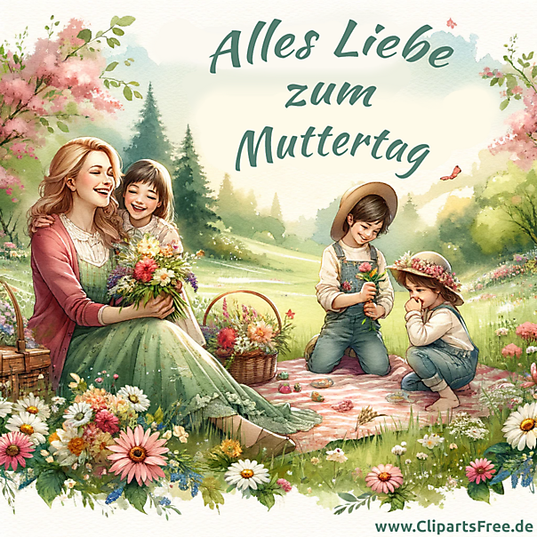 Familie feiert Muttertag kostenlose Grusskarte